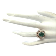 3.21 Carat Natural Emerald 14K Rose Gold Diamond Ring - Fashion Strada