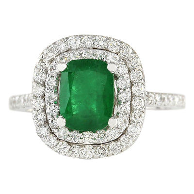 2.44 Carat Natural Emerald 14K White Gold Diamond Ring - Fashion Strada