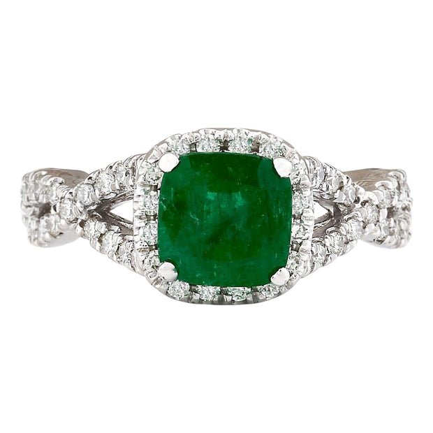 2.49 Carat Natural Emerald 14K White Gold Diamond Ring - Fashion Strada