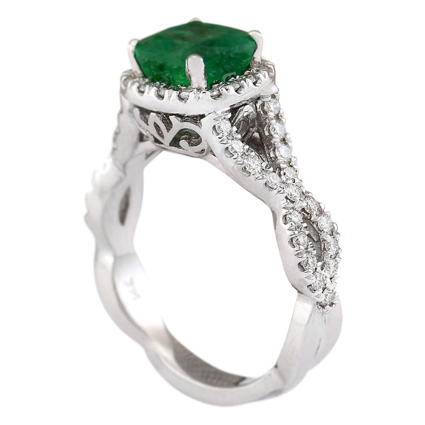 2.49 Carat Natural Emerald 14K White Gold Diamond Ring - Fashion Strada