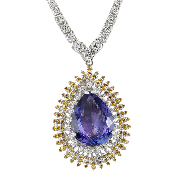 25.48 Carat Natural Tanzanite 14K White Gold Diamond Necklace - Fashion Strada
