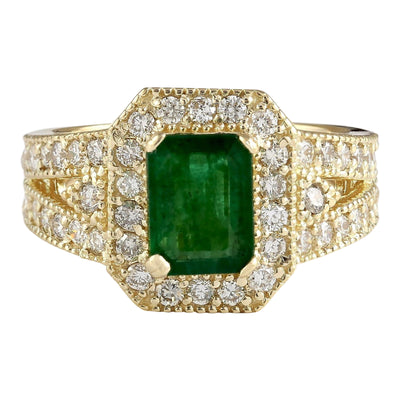 2.60 Carat Natural Emerald 14K Yellow Gold Diamond Ring - Fashion Strada