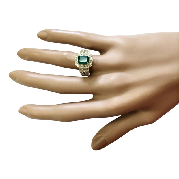 2.60 Carat Natural Emerald 14K Yellow Gold Diamond Ring - Fashion Strada