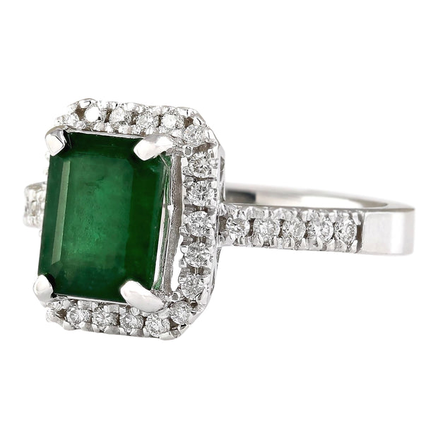 2.64 Carat Natural Emerald 14K White Gold Diamond Ring - Fashion Strada