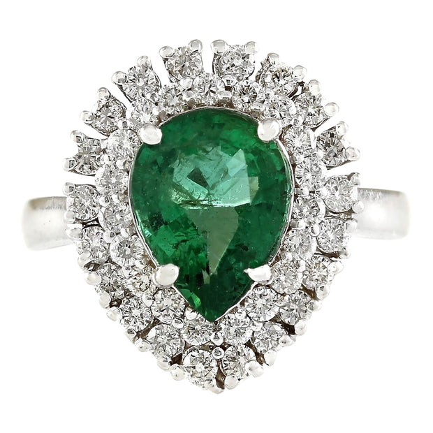 2.65 Carat Natural Emerald 14K White Gold Diamond Ring - Fashion Strada
