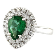 2.65 Carat Natural Emerald 14K White Gold Diamond Ring - Fashion Strada