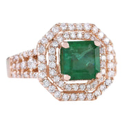 2.66 Carat Natural Emerald 14K Rose Gold Diamond Ring - Fashion Strada
