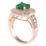 2.66 Carat Natural Emerald 14K Rose Gold Diamond Ring - Fashion Strada