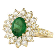 2.66 Carat Natural Emerald 14K Yellow Gold Diamond Ring - Fashion Strada