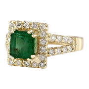2.73 Carat Natural Emerald 14K Yellow Gold Diamond Ring - Fashion Strada