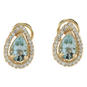 2.72 Carat Natural Aquamarine 14K Yellow Gold Diamond Earrings - Fashion Strada