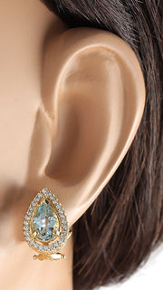 2.72 Carat Natural Aquamarine 14K Yellow Gold Diamond Earrings - Fashion Strada