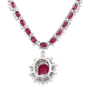 28.04 Carat Natural Ruby 14K White Gold Diamond Necklace - Fashion Strada