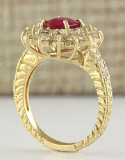 2.80 Carat Natural Ruby 14K Yellow Gold Diamond Ring - Fashion Strada