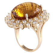 28.47 Carat Natural Citrine 14K Yellow Gold Diamond Ring - Fashion Strada