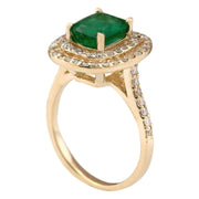 2.88 Carat Natural Emerald 14K Yellow Gold Diamond Ring - Fashion Strada