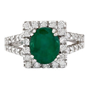 2.89 Carat Natural Emerald 14K White Gold Diamond Ring - Fashion Strada
