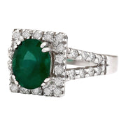 2.89 Carat Natural Emerald 14K White Gold Diamond Ring - Fashion Strada