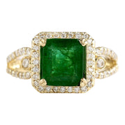 2.90 Carat Natural Emerald 14K Yellow Gold Diamond Ring - Fashion Strada