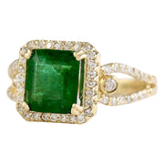 2.90 Carat Natural Emerald 14K Yellow Gold Diamond Ring - Fashion Strada