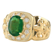3.02 Carat Natural Emerald 14K Yellow Gold Diamond Ring - Fashion Strada
