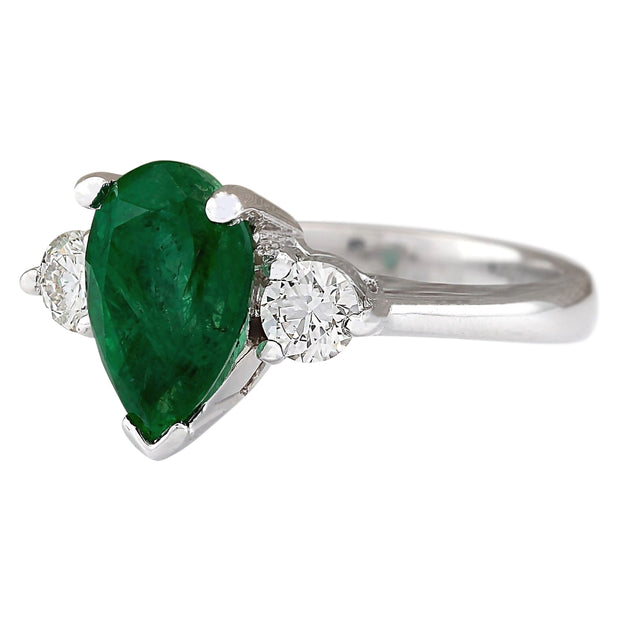 3.02 Carat Natural Emerald 14K White Gold Diamond Ring - Fashion Strada