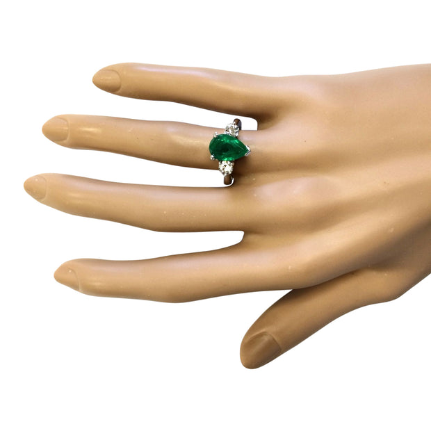 3.02 Carat Natural Emerald 14K White Gold Diamond Ring - Fashion Strada