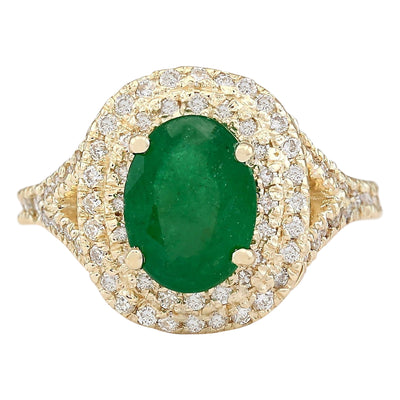 3.05 Carat Natural Emerald 14K Yellow Gold Diamond Ring - Fashion Strada