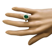 3.05 Carat Natural Emerald 14K Yellow Gold Diamond Ring - Fashion Strada