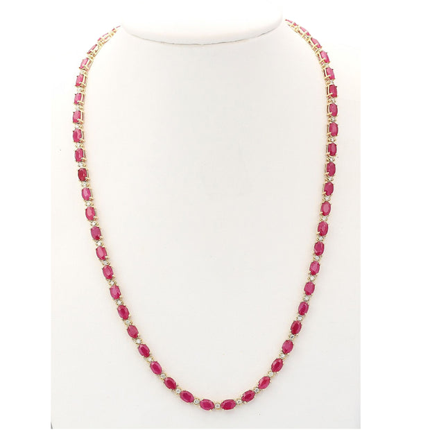 30.65 Carat Natural Ruby 14K Yellow Gold Diamond Necklace - Fashion Strada