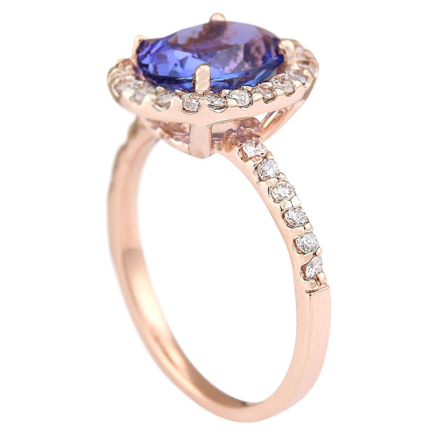 3.10 Carat Natural Tanzanite 14K Rose Gold Diamond Ring - Fashion Strada