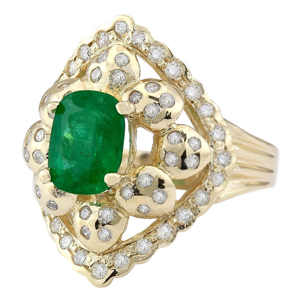 3.12 Carat Natural Emerald 14K Yellow Gold Diamond Ring - Fashion Strada