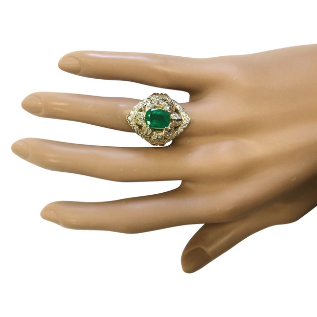 3.12 Carat Natural Emerald 14K Yellow Gold Diamond Ring - Fashion Strada