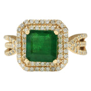 3.13 Carat Natural Emerald 14K Yellow Gold Diamond Ring - Fashion Strada
