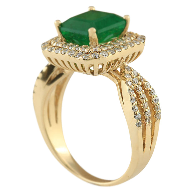 3.13 Carat Natural Emerald 14K Yellow Gold Diamond Ring - Fashion Strada