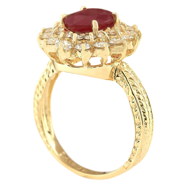 3.16 Carat Natural Ruby 14K Yellow Gold Diamond Ring - Fashion Strada