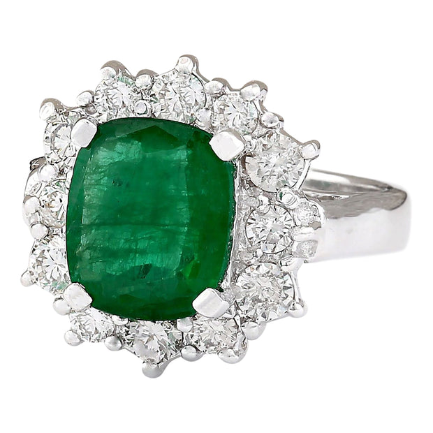 3.20 Carat Natural Emerald 14K White Gold Diamond Ring - Fashion Strada