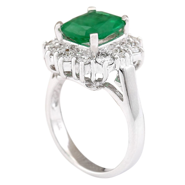 3.20 Carat Natural Emerald 14K White Gold Diamond Ring - Fashion Strada