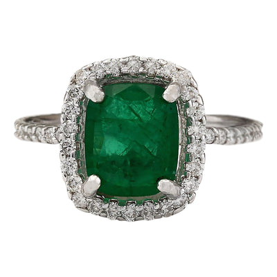 3.21 Carat Natural Emerald 14K White Gold Diamond Ring - Fashion Strada