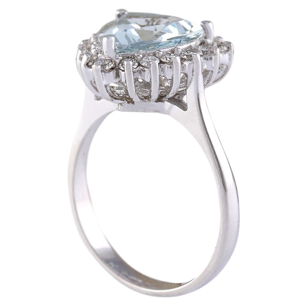 3.25 Carat Natural Aquamarine 14K White Gold Diamond Ring - Fashion Strada