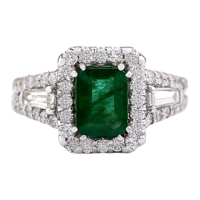 3.30 Carat Natural Emerald 14K White Gold Diamond Ring - Fashion Strada