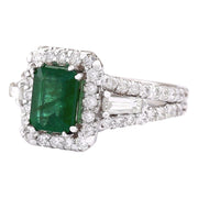 3.30 Carat Natural Emerald 14K White Gold Diamond Ring - Fashion Strada