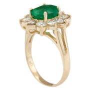 3.30 Carat Natural Emerald 14K Yellow Gold Diamond Ring - Fashion Strada