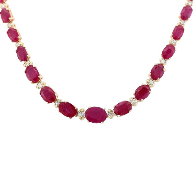 33.20 Carat Natural Ruby 14K Yellow Gold Diamond Necklace - Fashion Strada