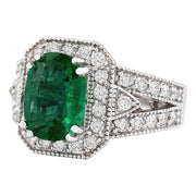 3.38 Carat Natural Emerald 14K White Gold Diamond Ring - Fashion Strada