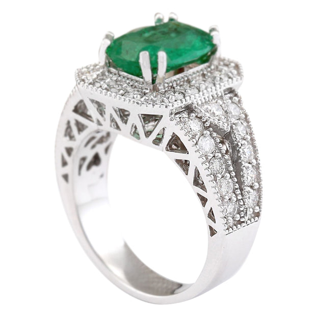 3.38 Carat Natural Emerald 14K White Gold Diamond Ring - Fashion Strada