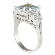 3.40 Carat Natural Aquamarine 14K White Gold Diamond Ring - Fashion Strada