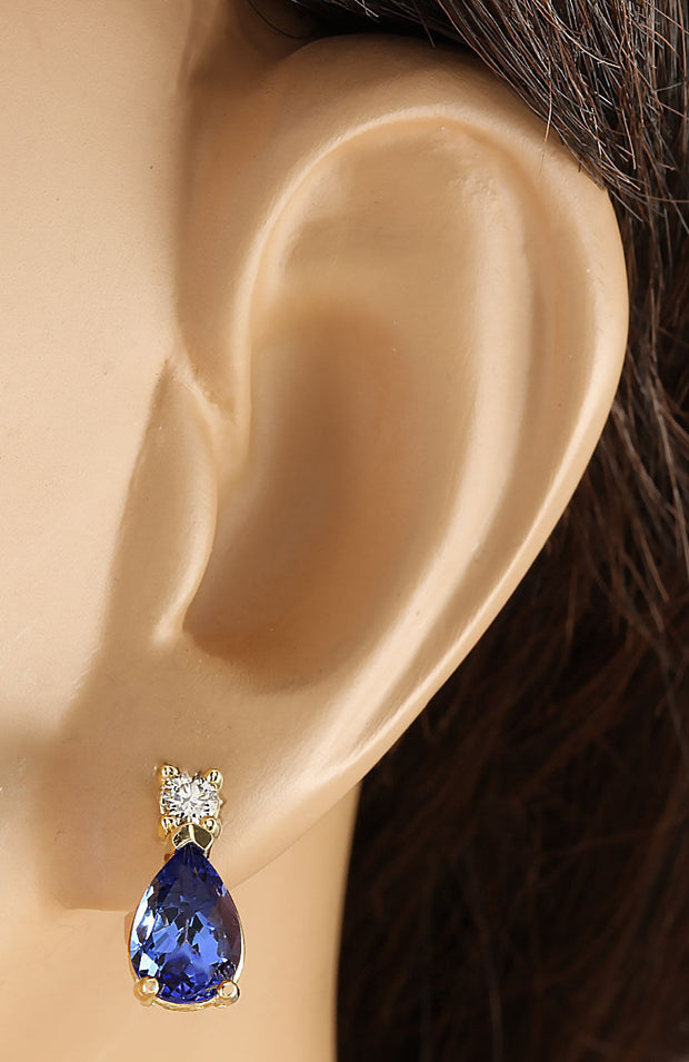 3.40 Carat Natural Tanzanite 14K Yellow Gold Diamond Earrings - Fashion Strada