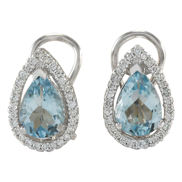 3.42 Carat Natural Aquamarine 14K White Gold Diamond Earrings - Fashion Strada