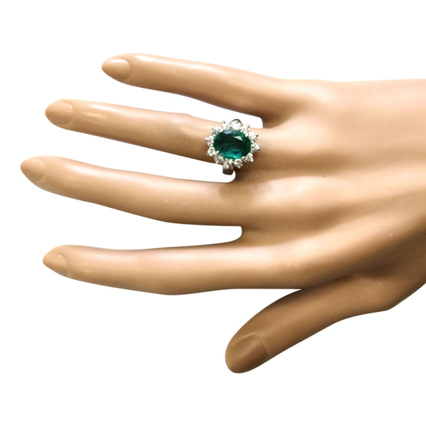 3.43 Carat Natural Emerald 14K White Gold Diamond Ring - Fashion Strada
